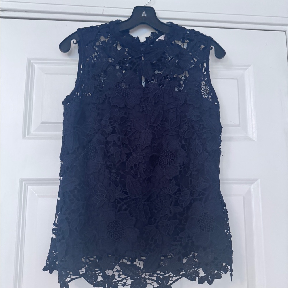 Nanette Lepore navy floral lace blouse